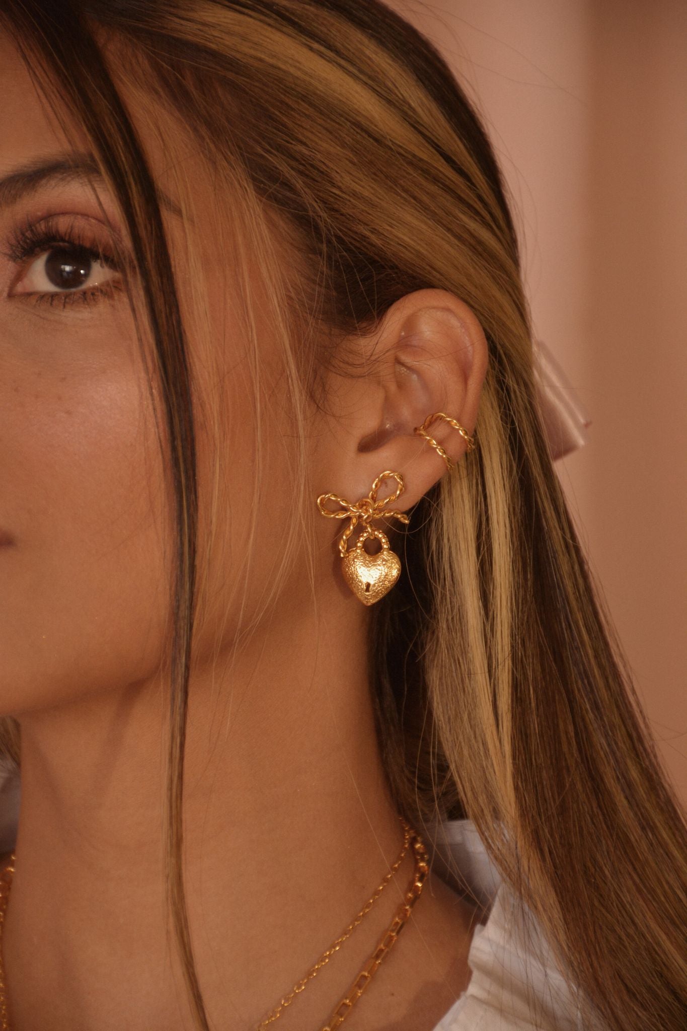 Ariana Bow Heart 24K Gold Plated Earrings