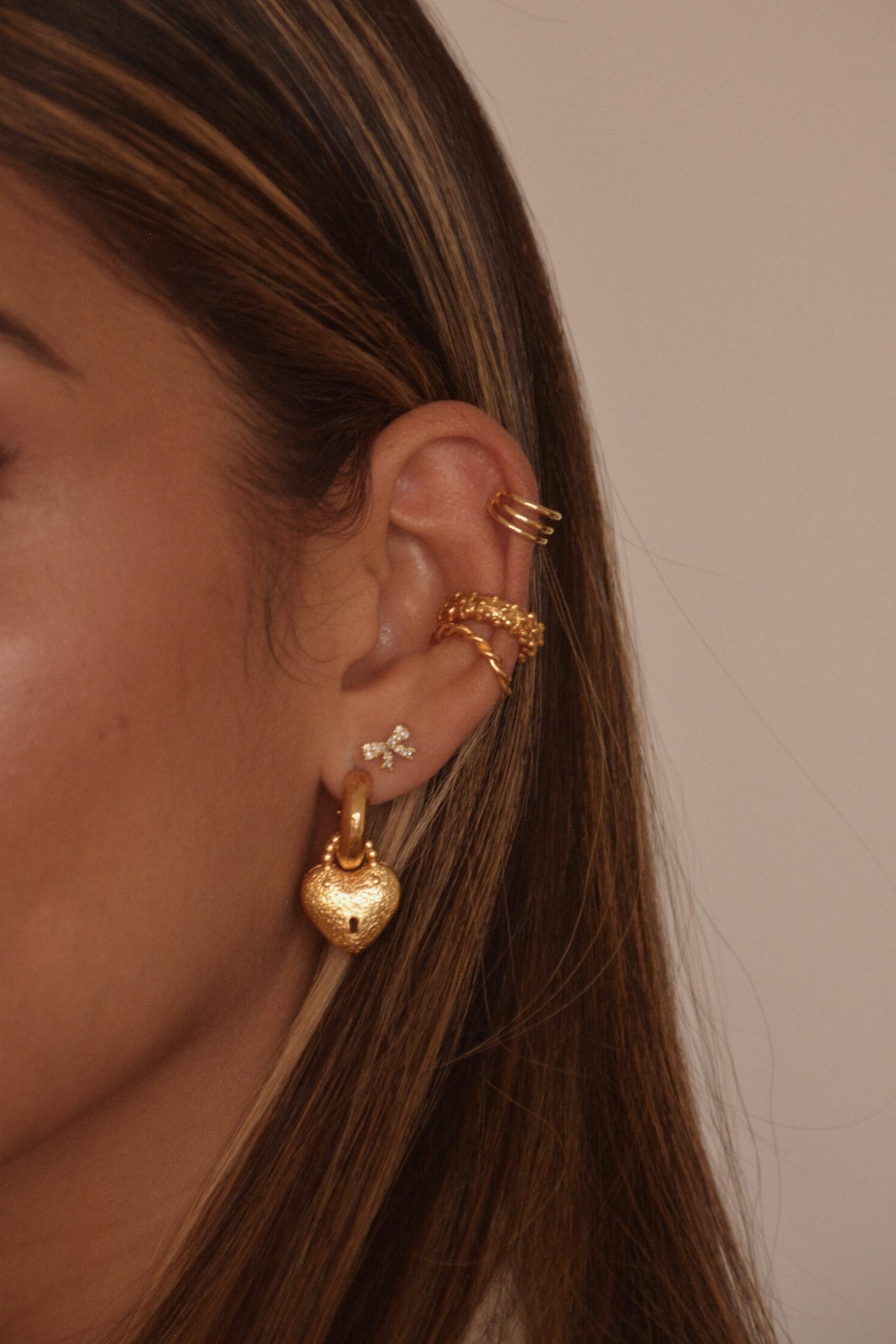 Lock Heart 24K Gold Plated Hoops