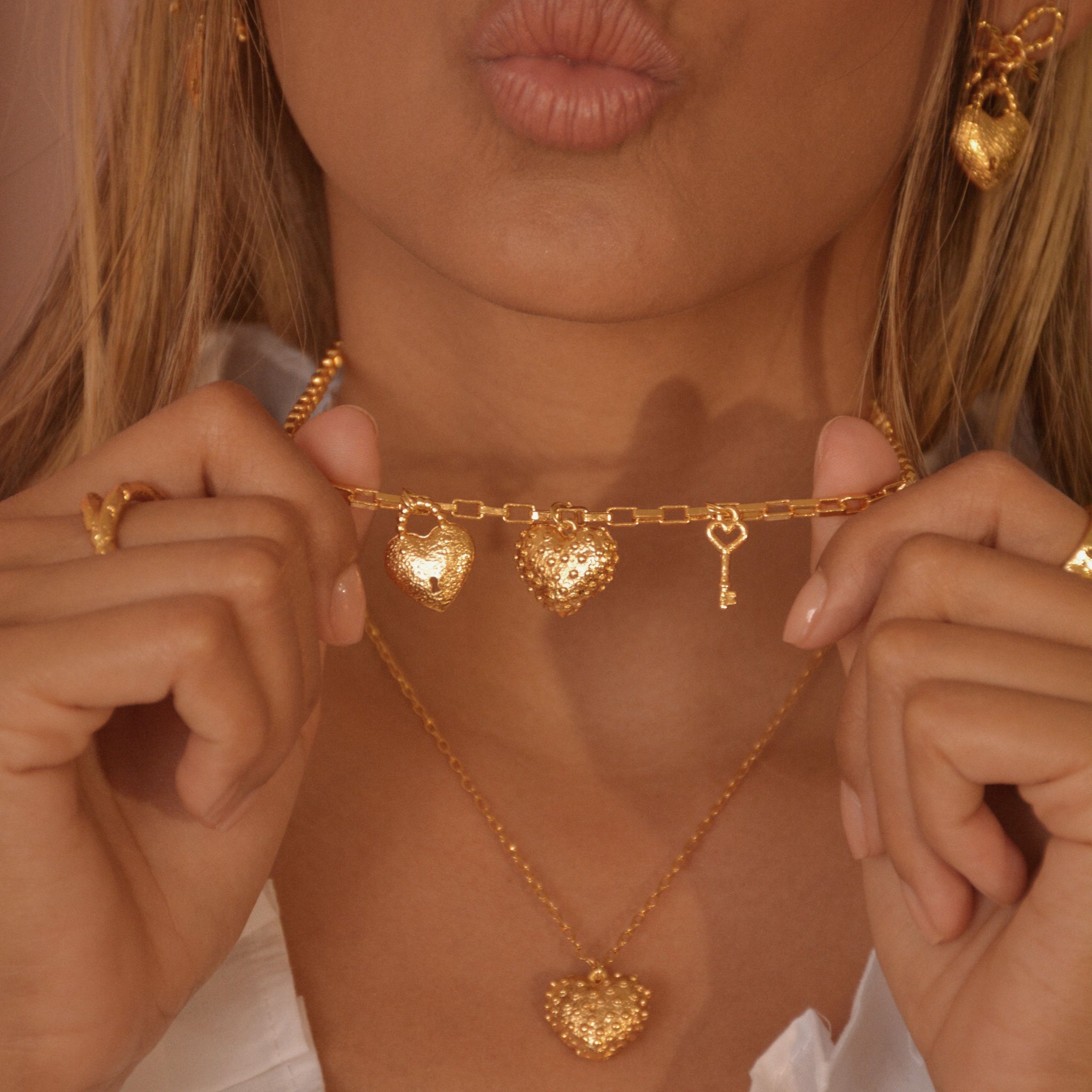 Heart Multicharm Necklace 24K Plated Gold