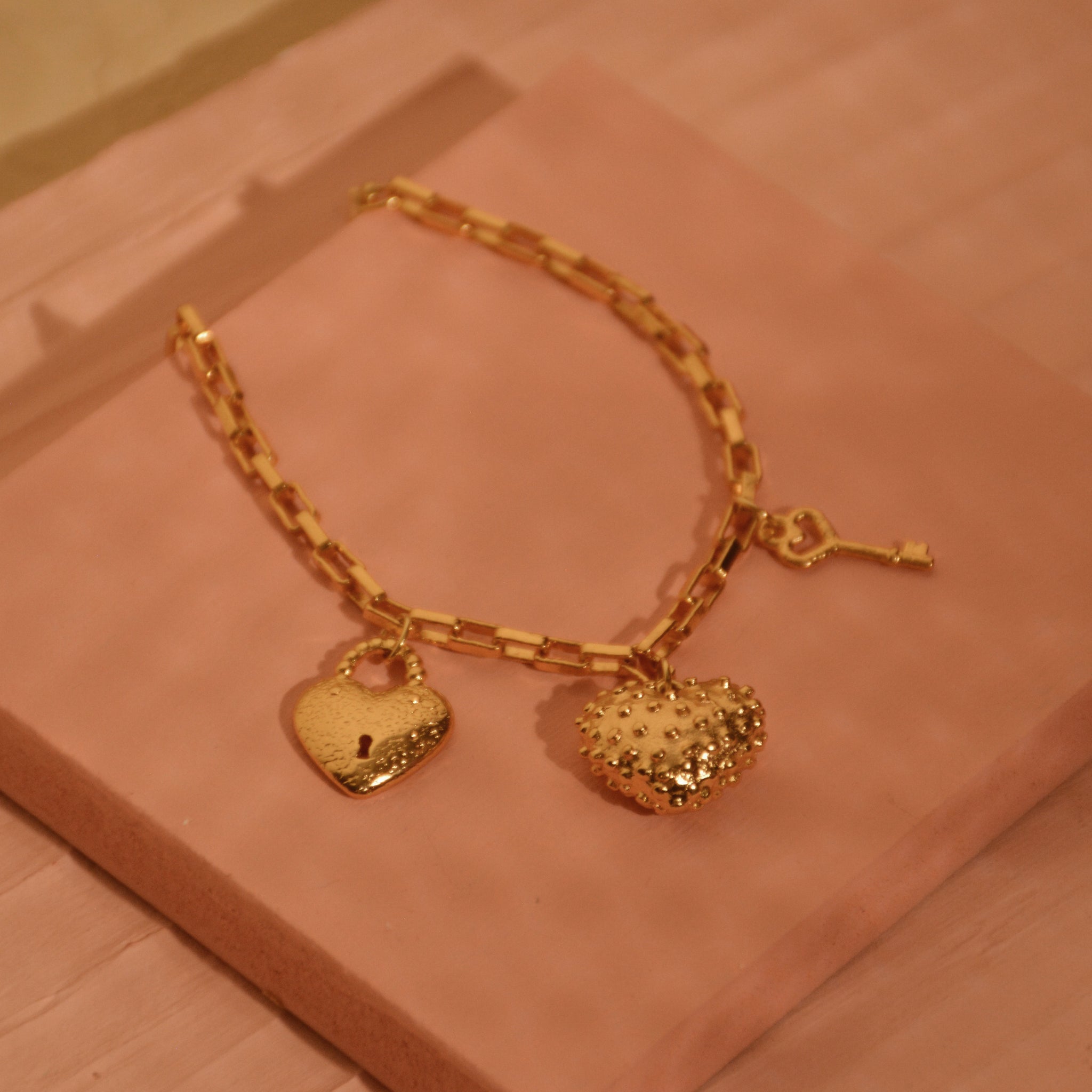 Heart Multi Charm 24K Gold Plated Bracelet