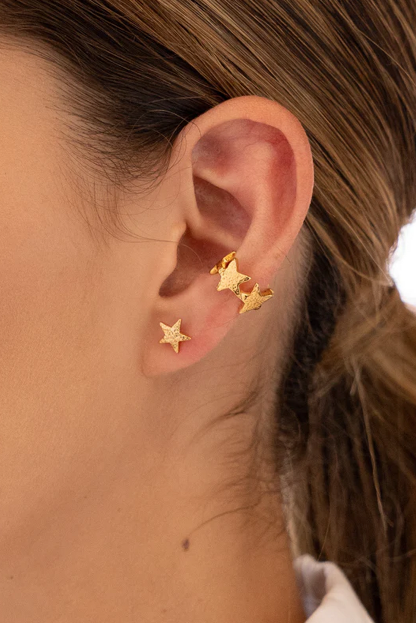 Stars 24K Gold Plated Stud Earrings and Earcuff Set